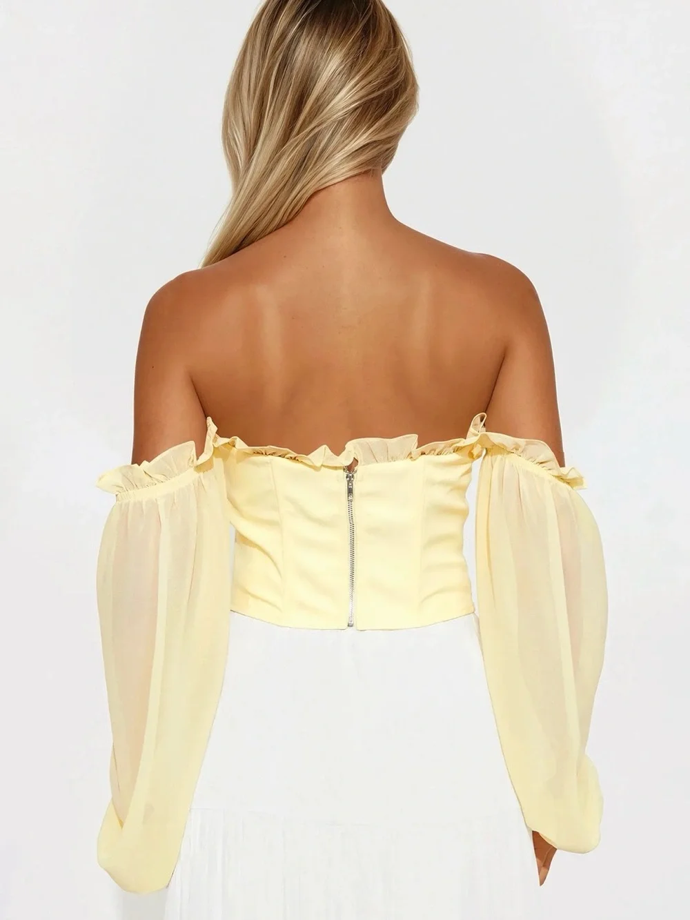 Strapless Ruffle Corset Top in Pale Yellow